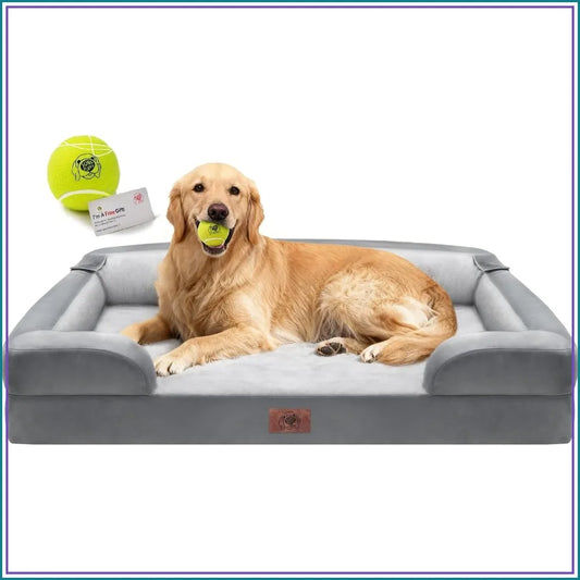 Orthopedic Dog Bed for Extra Large Dogs, Memory Foam Pet Sofa with Bolster, Washable Cover, Non-Slip, 42x30 Inch, Grey