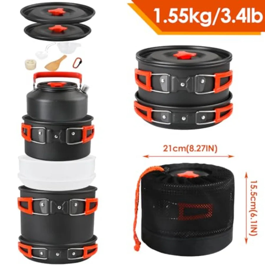 Camping Cookware Set Camping Gear Campfire Utensils Non-Stick Cooking Equipment Lightweight Stackable Pot Pan Bowls with Storage Bag