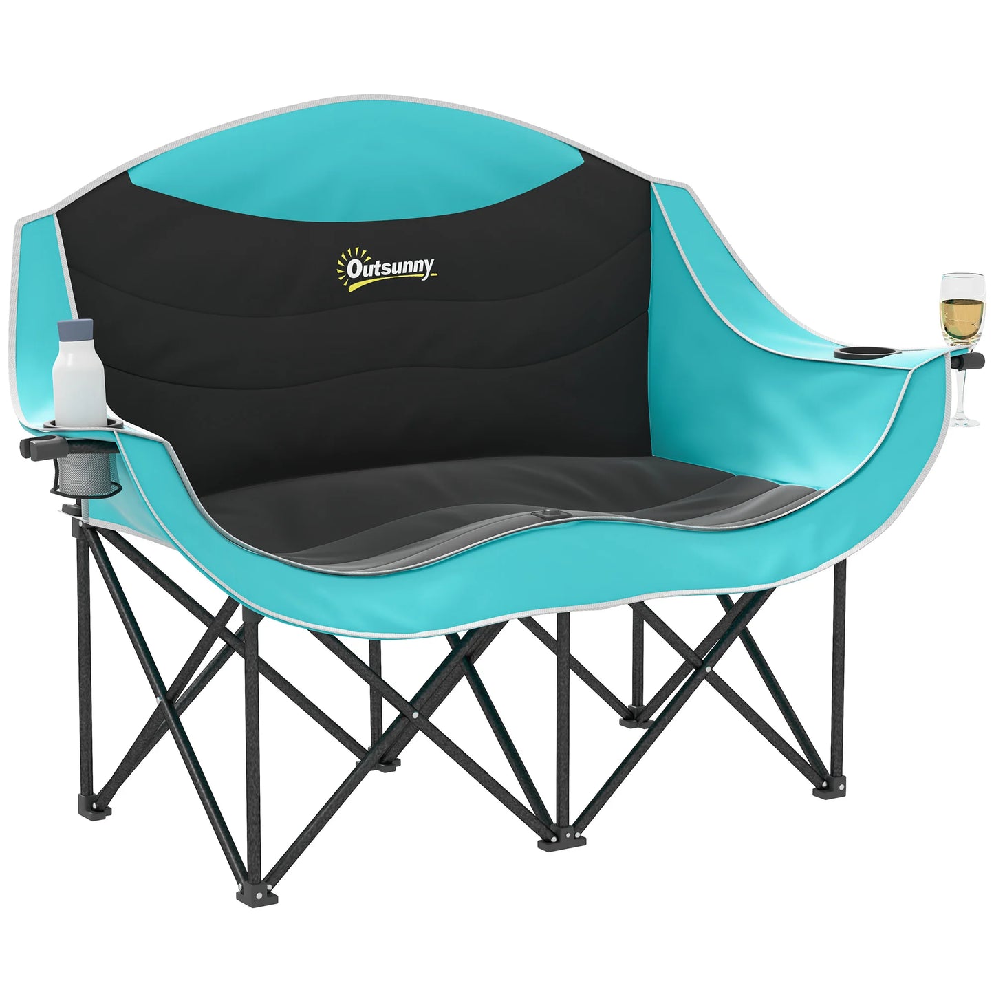 Double Camping Chair for Adults, Padded Folding Camp Chair, Green