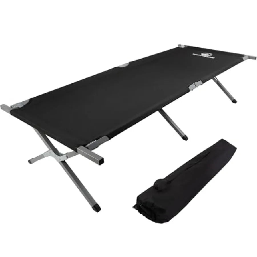 Camping Cot - Portable Folding Camp Bed - 600D Sleeping Cot for Adults with Steel Frame by Outdoors Black
