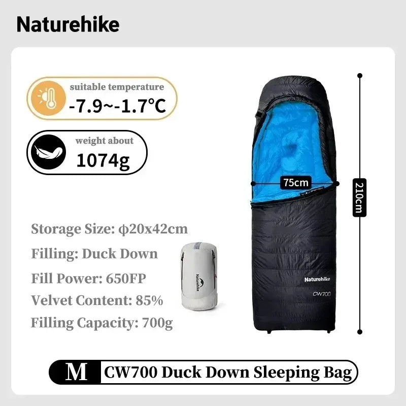CW700 Sleeping Bag Ultralight Down Sleeping Bag for Adults Outdoor Winter Warm 650FP Duck Down Envelope Sleeping Bag