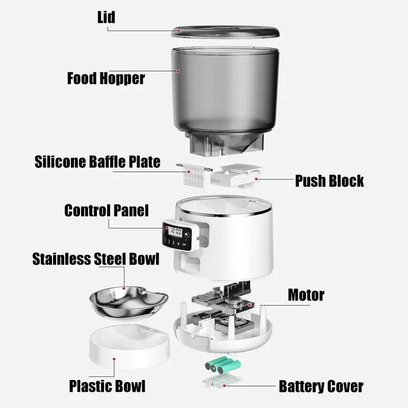 Smart Eco-Friendly Durable Pet Feeder Automatic Dog Cat Food Dispenser with Timer Portion Control & Battery Operated