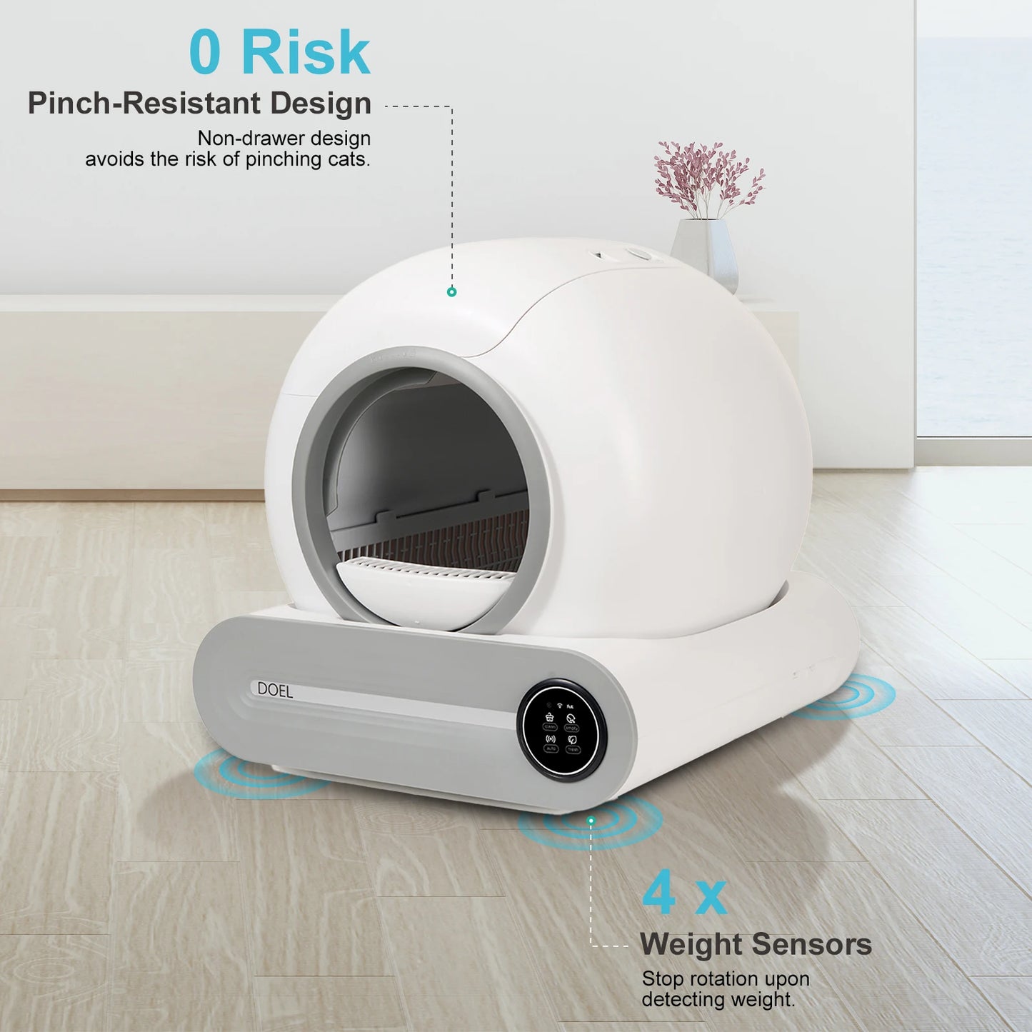 DOEL Self-Cleaning Cat Litter Box 65L Automatic Cat Litter Box w/ Trash Bag & Litter Mat Smart Cat Toilet App Control 2.4G WiFi