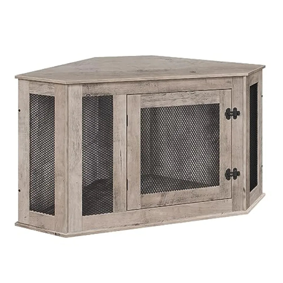 Corner Dog Crate Furniture, Wooden Dog Kennel End Table, Decorative Pet Crate Indoor Use, Furniture Style Dog House for Small to Medium Dog
