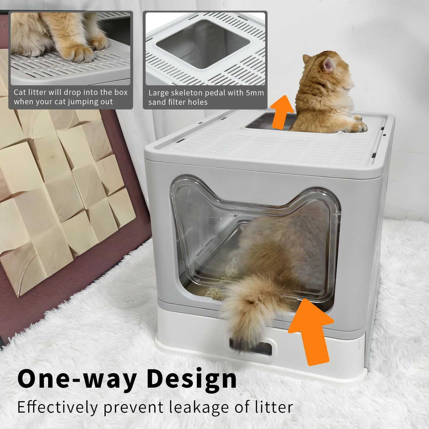Large Stainless Steel Cat Litter Box Front Entry and Top Exit Toilet Box with Lid Scoop Pet Litter Tray for Kittens Easy Cleaning