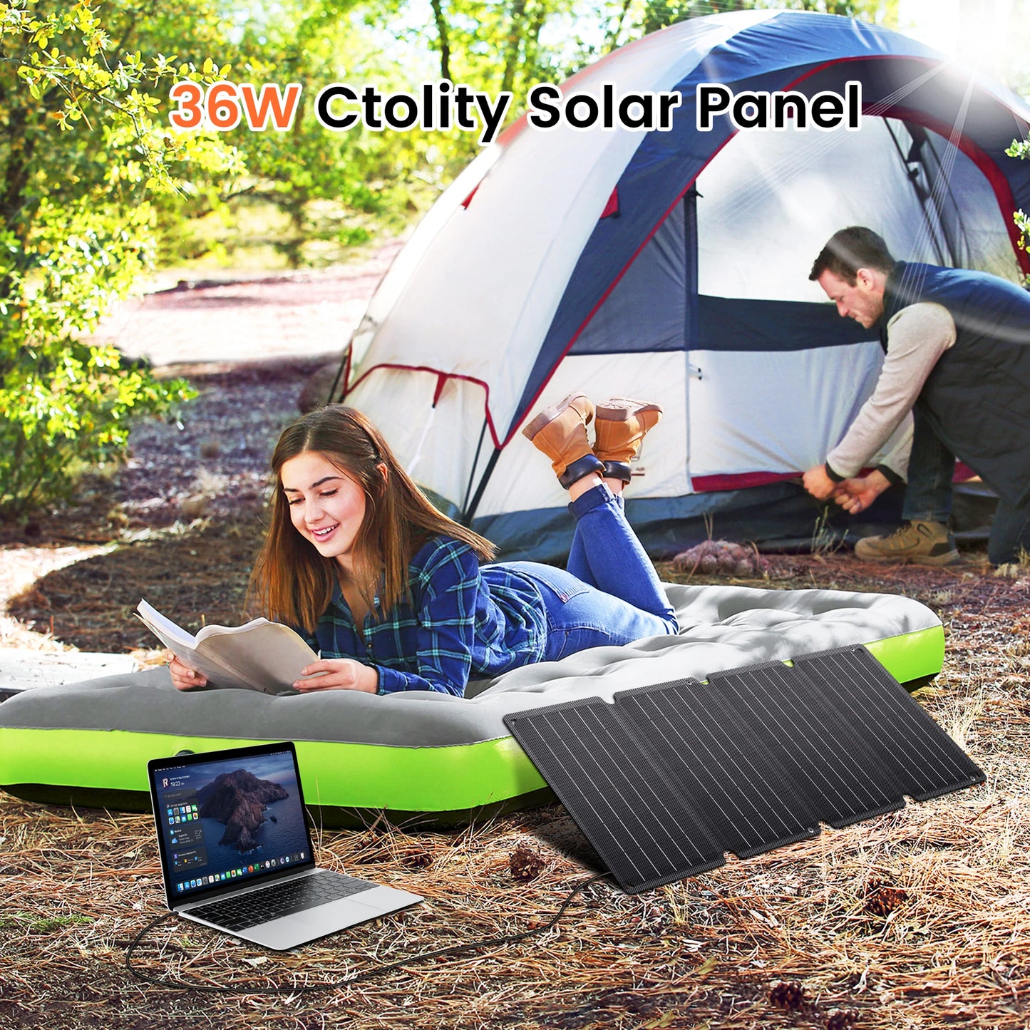 36W 14V ETFE Portable Solar Panel Foldable Folding Solar Charger MPPT with DC USB Phones Tablets Outdoor Camping Hiking