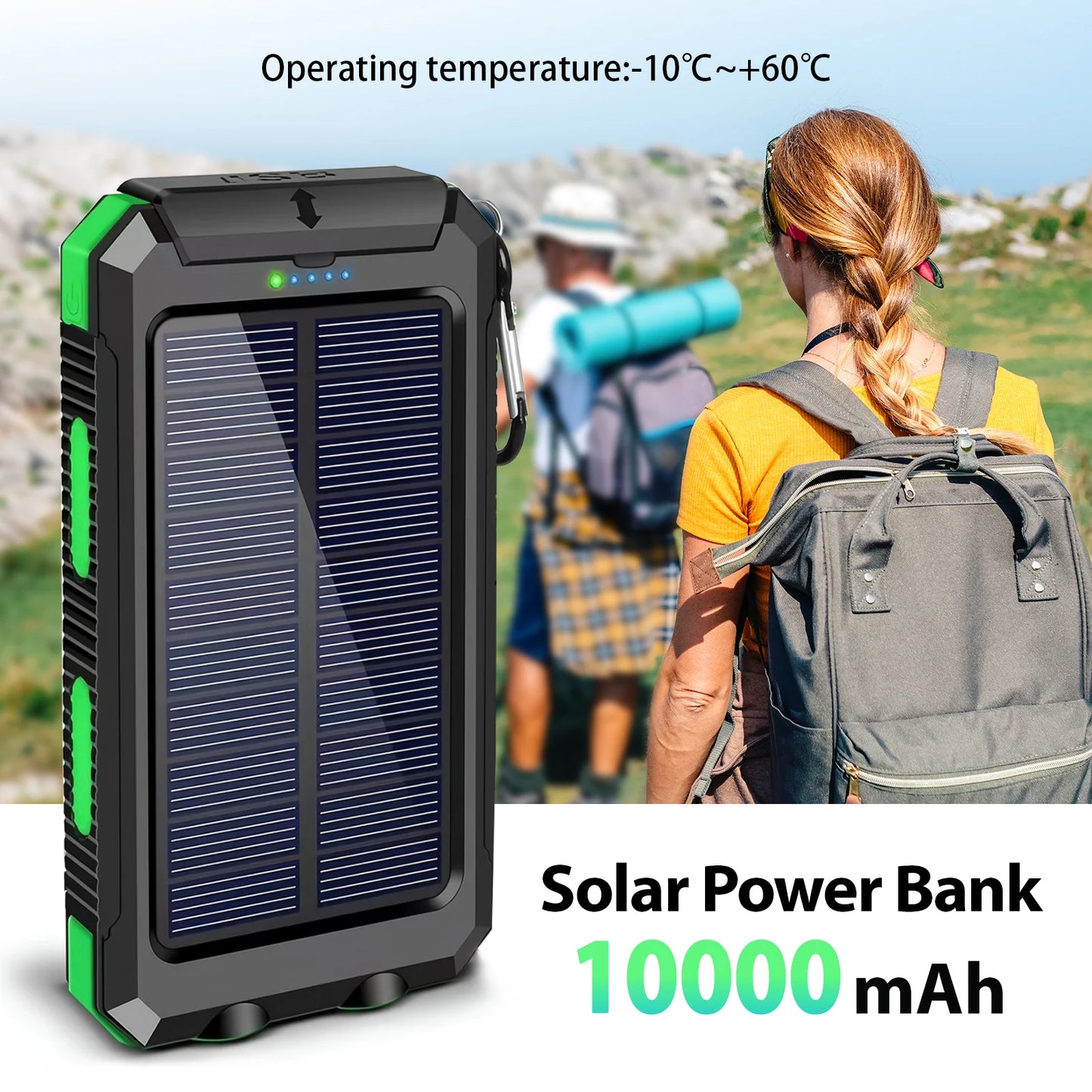 30000mAh Solar Power Bank Portable Charging Powerbank Dual 5V USB Ports 2 LED Light Flashlight for IPhones Outdoor Camping Hiking