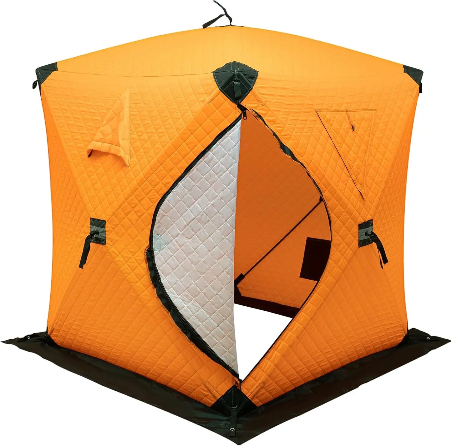 Orange 57" x 57" x 65" Portable Ice Fishing Tent 3-Layer Cotton Insulated Thermal Winter Fishing Shelter 1-2 Person with Ice Anchors