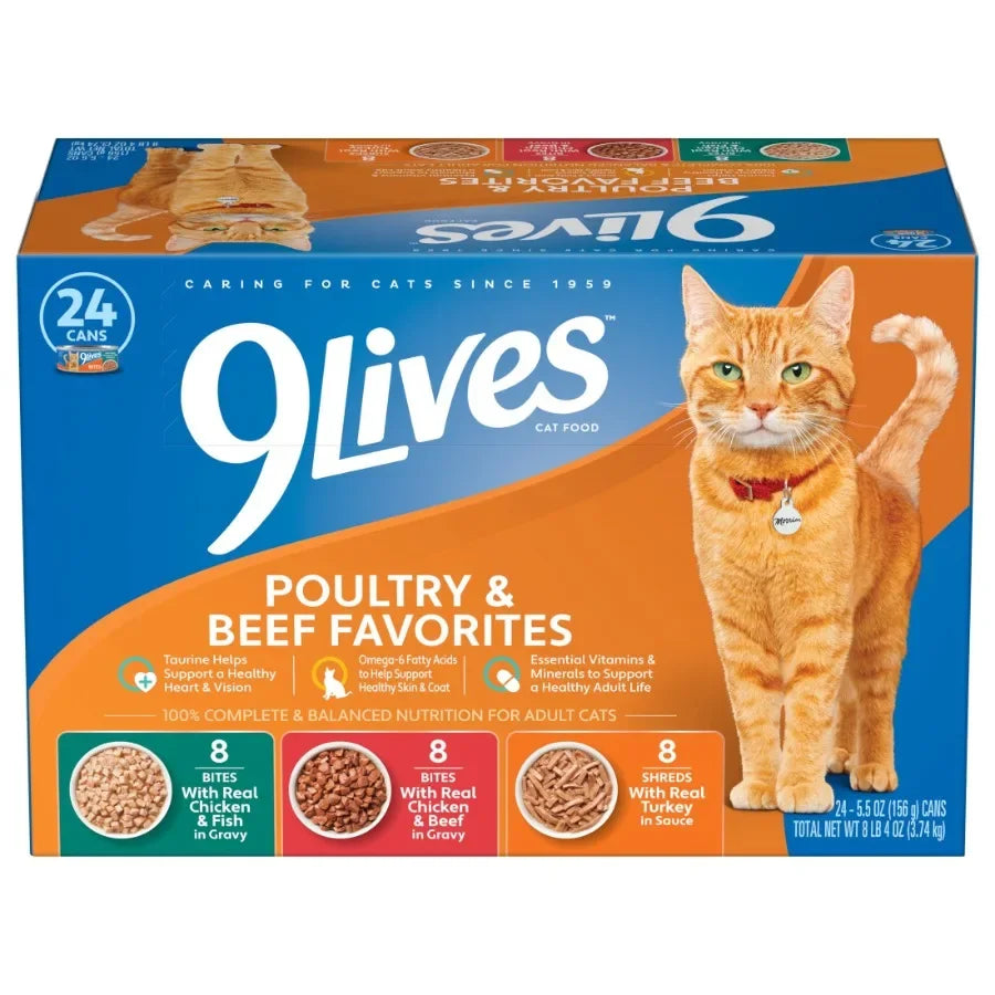 Poultry and Beef Favorites Wet Cat Food Variety Pack, 5.5 oz. Cans Pack of 24