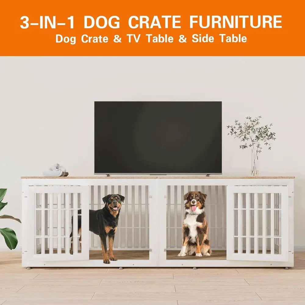 Rustic Wooden Dog Crate Furniture: Waterproof Top, Decorative Side Table for Small to Large Dogs (White & Wood)