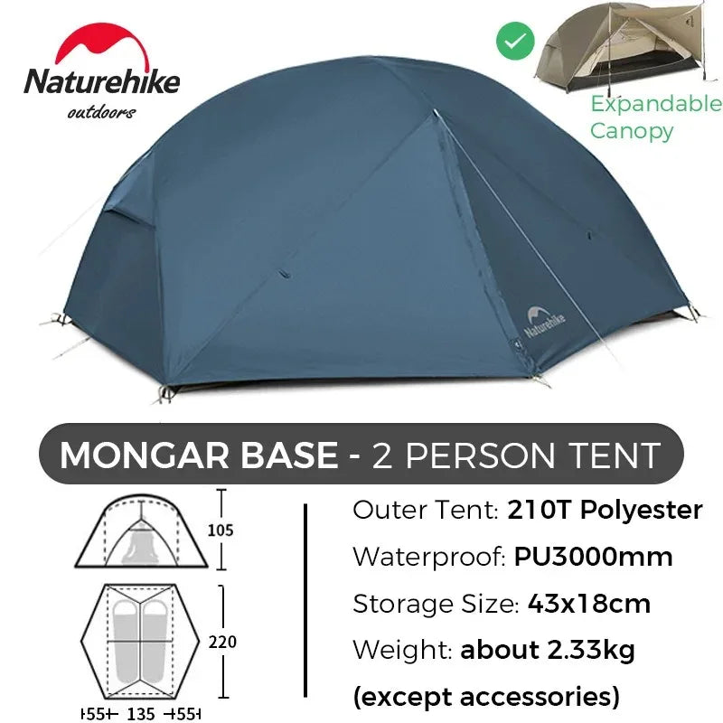 2 Person Tent 20D Nylon 210T Waterproof Ultralight Camping Hiking Tent with Mat Backpacking Travel Tent