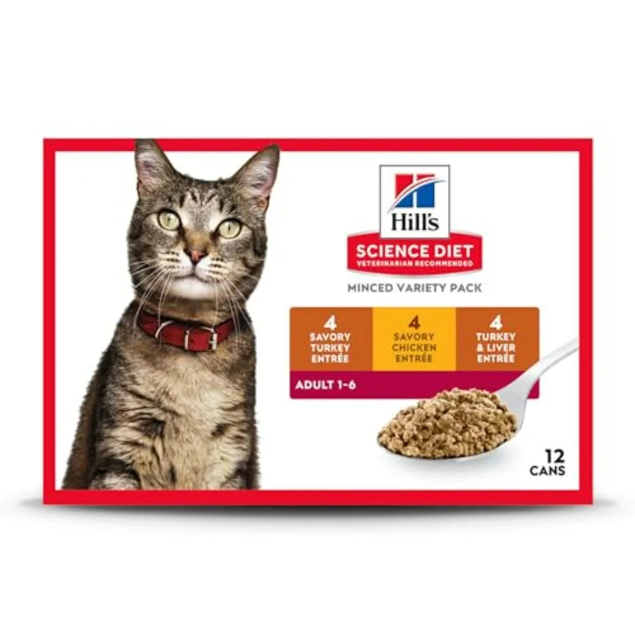 Adult 1-6 Wet Cat Food Variety Pack, Savory Entrée, Chicken, and Turkey, Cans, 12-Pack