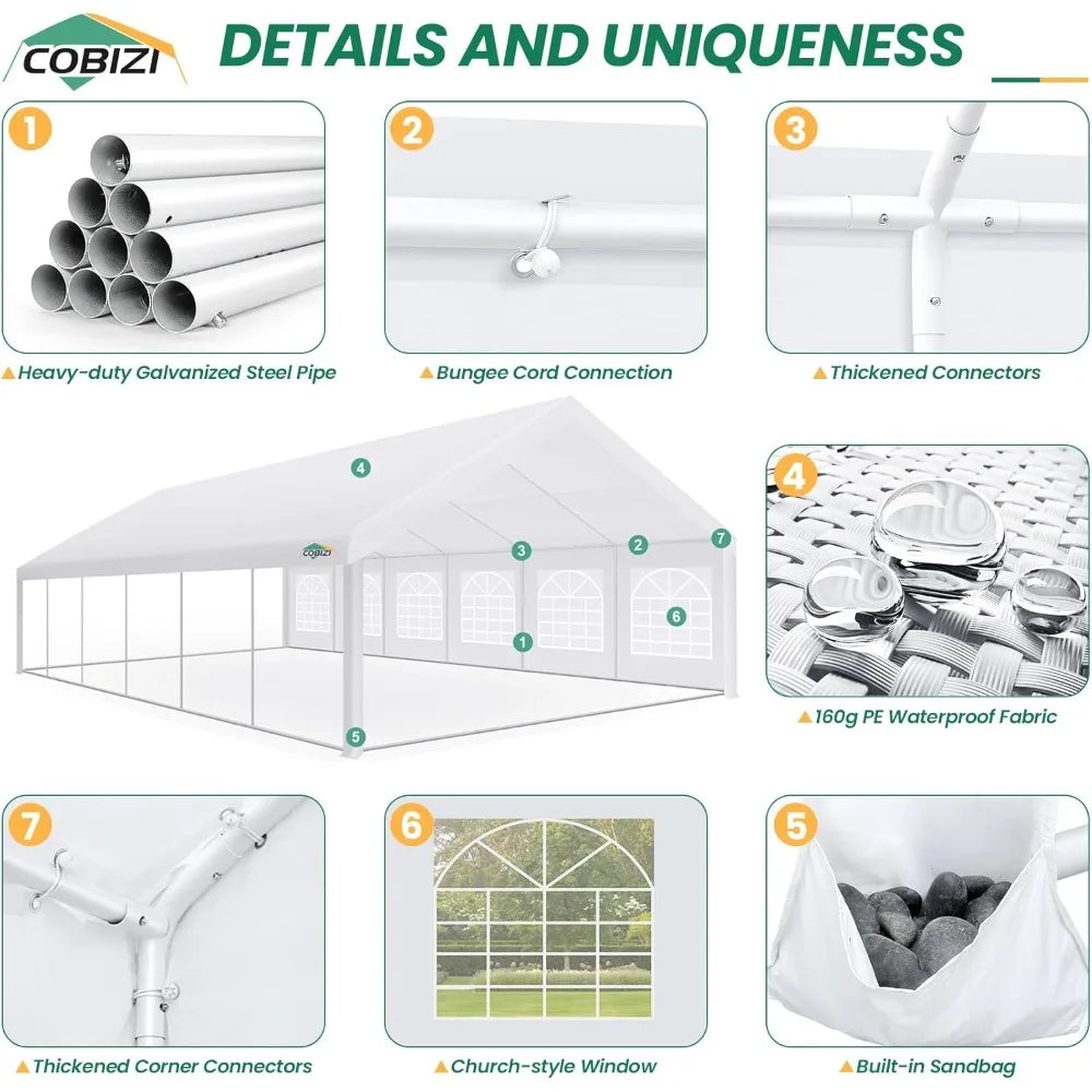 20' x 40' Party Tent Heavy Duty, Galvanized Wedding Tent, Event Shelter for Parties, Outdoor with Removable Sidewall & Built-In Sandbag