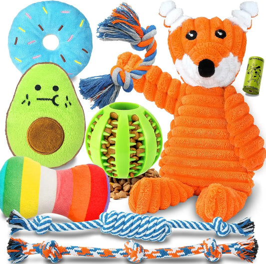 9 Pack Puppy Toys for Teething Small Dogs, Squeaky Chew Toys with Ball and Rope