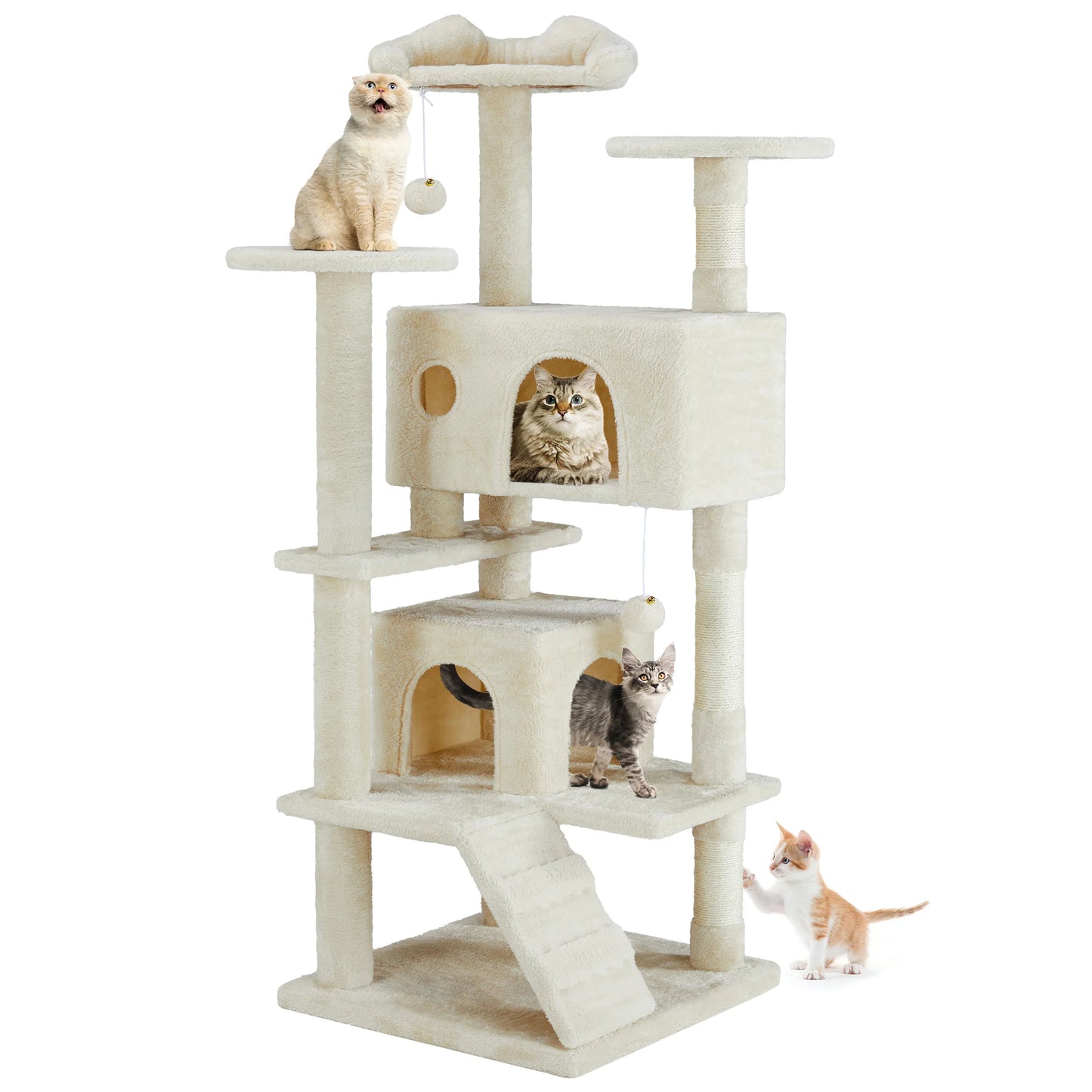 54" Indoor Cat Tree Tower Multi-Level with Sisal Scratching Post Round Platform Condo with Climbing Ladder Toys For Home