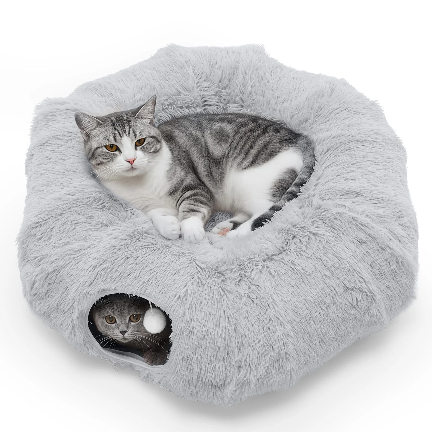 Cat Tunnel Bed for Indoor with Soft Plush Washable Multi-functional Playground Under Tree Pet Toys for Kittens Puppy