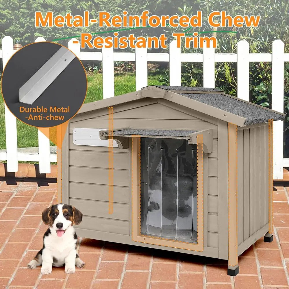 Indoor/Outdoor Dog House with Chew-Resistant, Weatherproof Roof, Window for Small to Medium Dogs