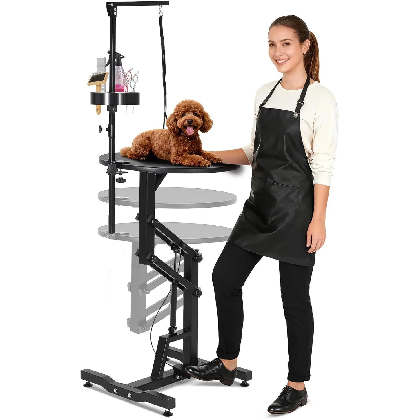 24'' Hydraulic Lift Dog Grooming Table, Adjustable Cat Drying Rotating Desktop Foldable, Adjustable Arm, Portable, Non-Slip Grooming Table for Large Small Dogs at Home, Capacity 250LBS, Pet Products