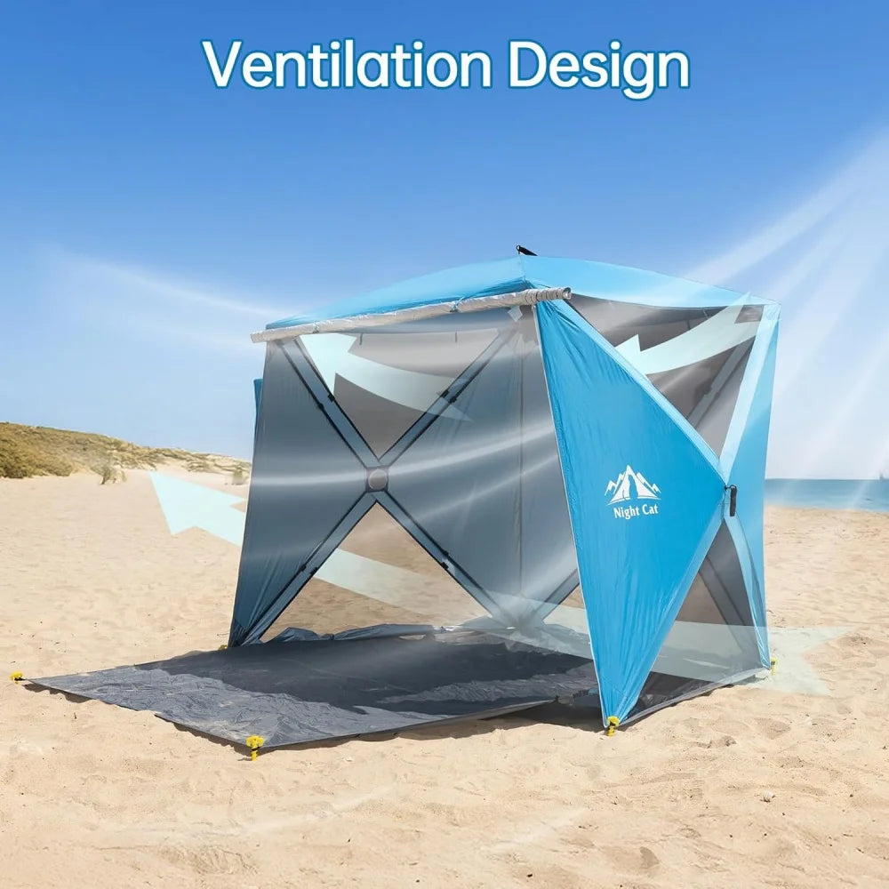 Pop-up Beach Tent: 3-4 Persons Beach Shelter with Canopy and Footprint, UPF 50+ UV Protection Backyard Camping Outdoor Canopy Poles Not Included