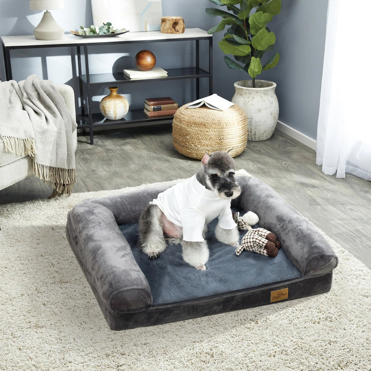 Extra Large Sofa-Style Dog Bed with Bolster Waterproof Cover Sponge Foam Base Cozy Pet Crate Bed Couch Bedding