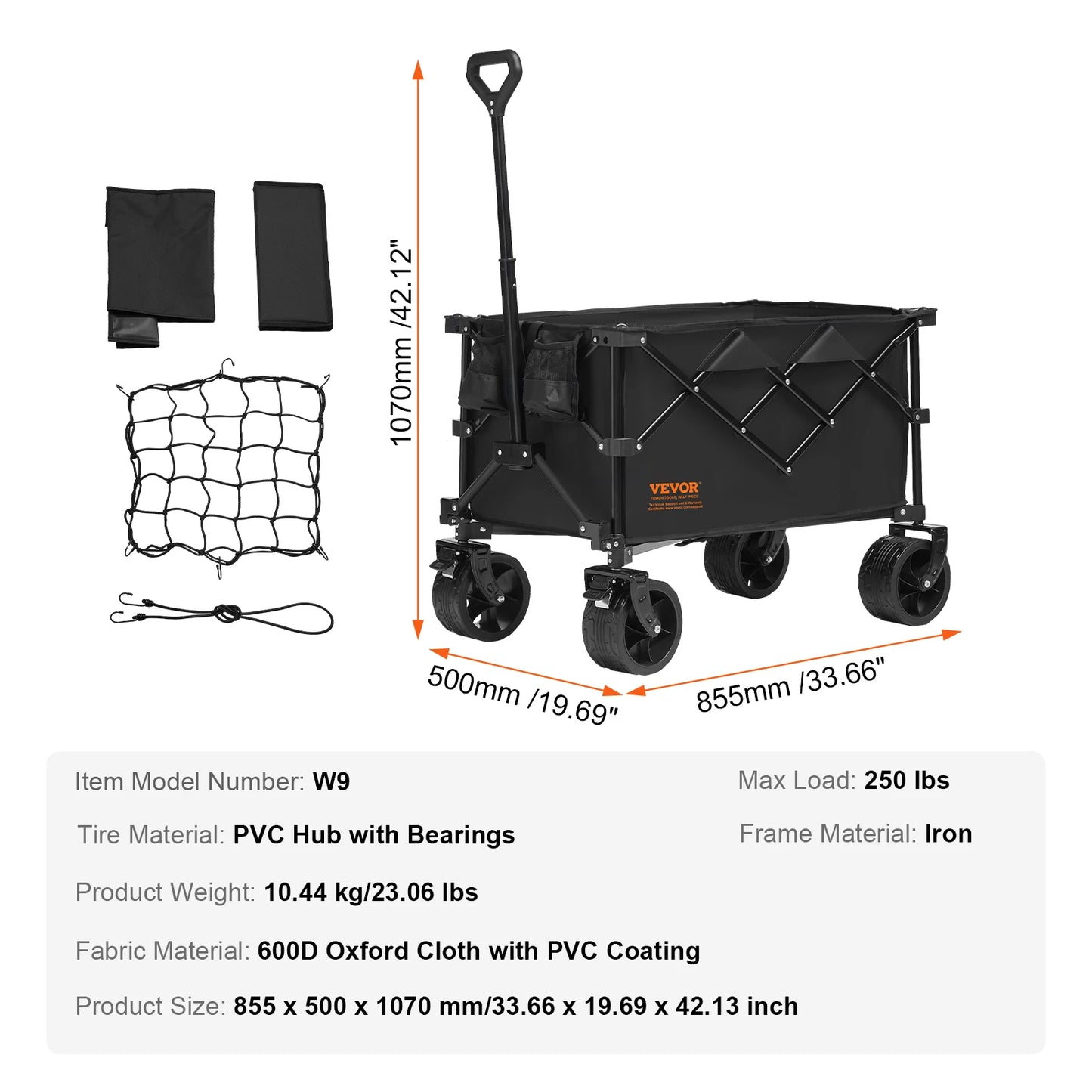 Collapsible Folding Wagon Beach Wagon Cart with All-Terrain Wheels Drink Holder Sport Wagon for Camping Shopping Garden
