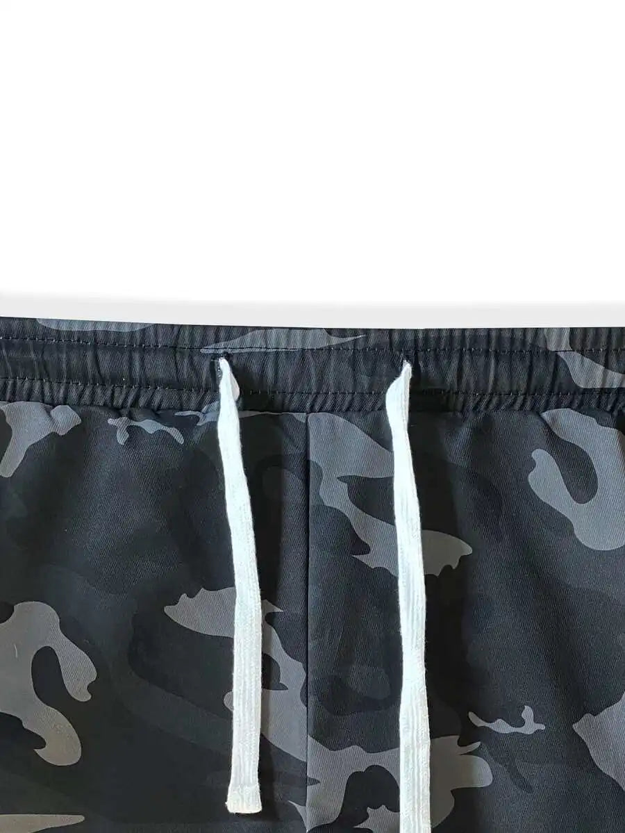 Loose Fit Camo Print Flap Pocket Drawstring Waist Cargo Pants For Men Fall