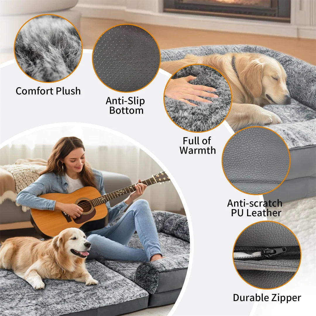 180cm Long Human-Size Giant Dog Bed Calming Pet Dog Bed Plush Cover Orthopedic Sponge Base with Foldable Design for Winter, Keep Warm