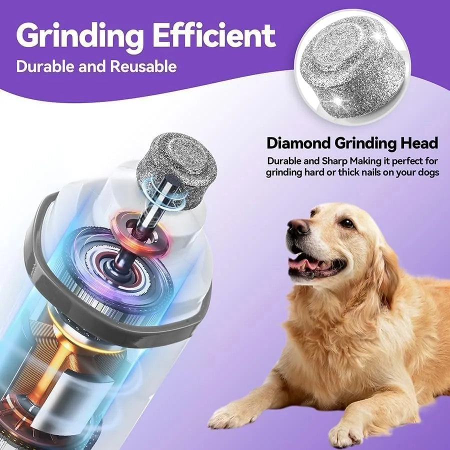Dog Nail Grinder Quiet- Cat and Dog Nail Grinder with LED Light and Battery Display and Upgrade Grinding Head - Painless Dog Nail Grinder