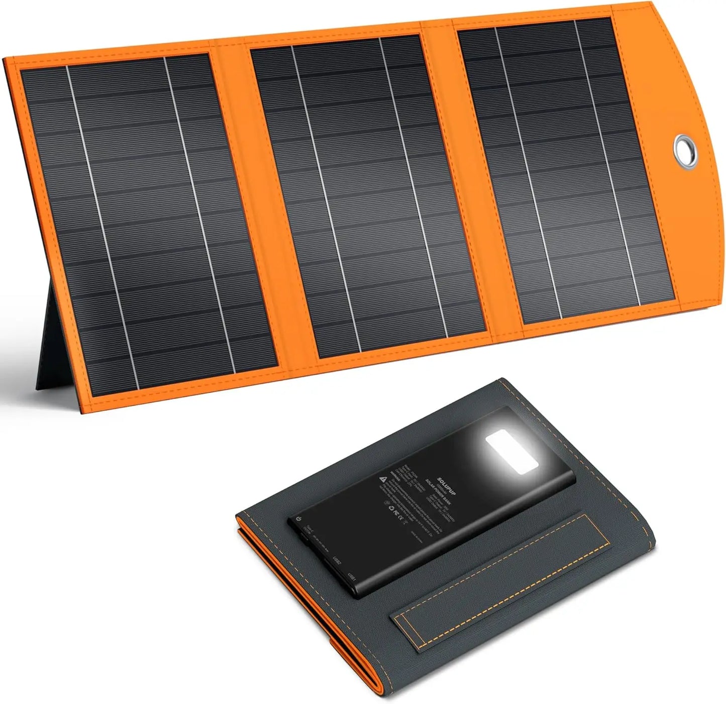 Solar Charger Power Bank 10000mAh, 30W Foldable Portable Solar Panel with Fast Charging, IPX5 Waterproof for Camping Outdoor Use