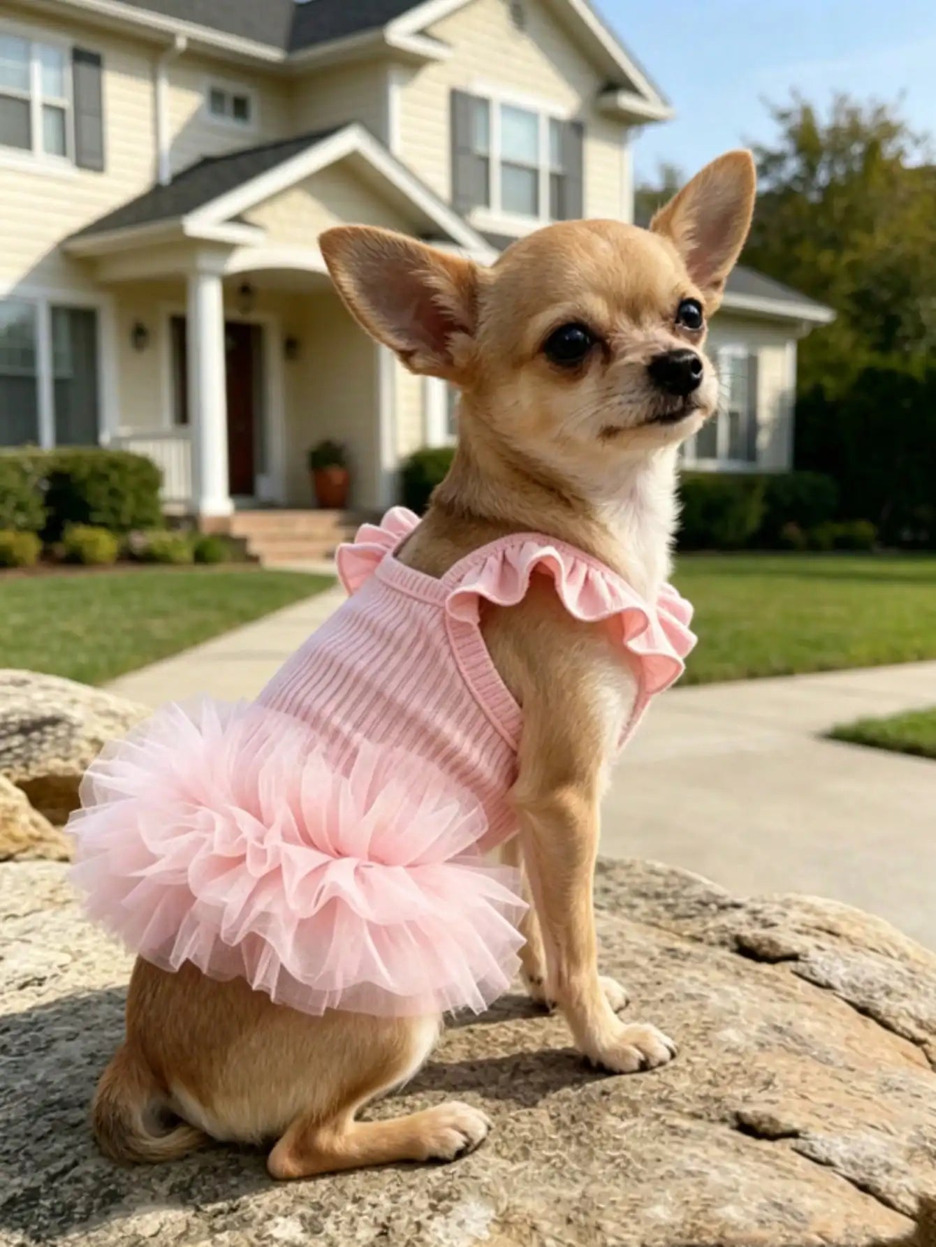 Pet Dog & Cat Ruffled Sleeve Princess Dress, For Small Dogs Like Poodle, Bichon Frise, Pomeranian, Maltese, Yorkshire Terrier Etc., Birthday Party Outfit, Spring/Summer