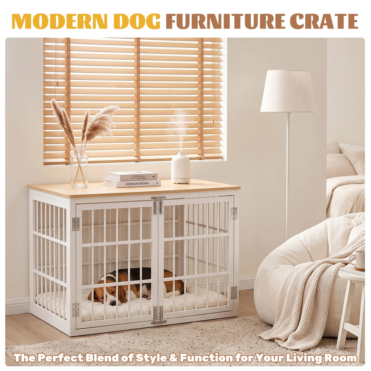 38-Inch Iron Wood Dog Cage with Double Lock Doors Heavy-Duty Extra Large Pet Kennel for Indoor Outdoor Dog Kennel Furniture