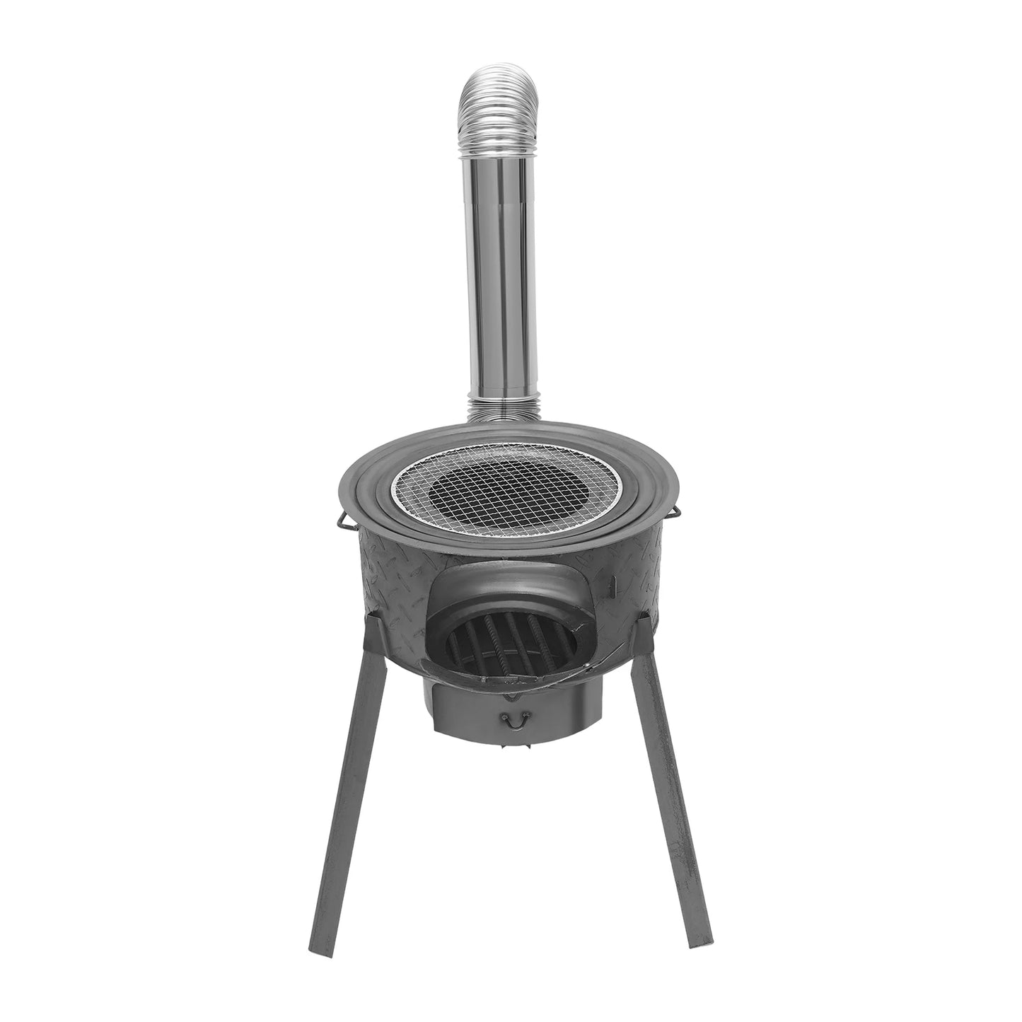 Portable Wood Burning Stove with 3 Wok Rings – Heavy-Duty Steel Construction, 220lbs Load Capacity, Tripod Stable Design, Includes Chimney, Ashtray, Grill Grate & Tools, Perfect for Outdoor Cooking, Camping, BBQ, Boiling, S