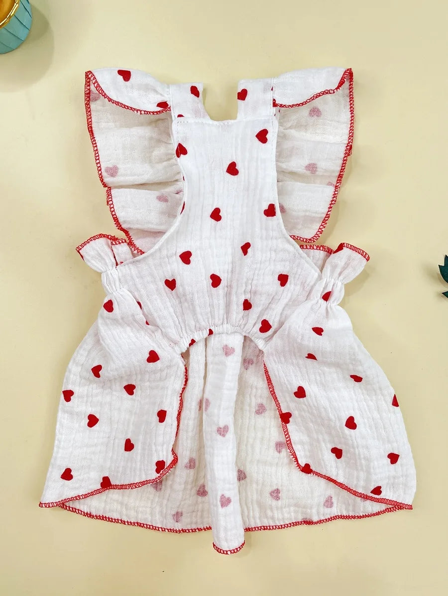 Valentine's Day 1pc Heart Print Bow Decor Pet Dress For Dog For Summer