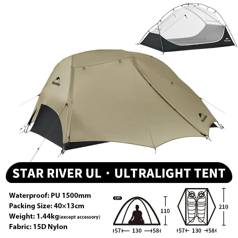 Star River UL Camping Tent 2 People Tent 15D Nylon Ultralight Hiking Double Layer Backpacking Travel Tent 3 Seasons