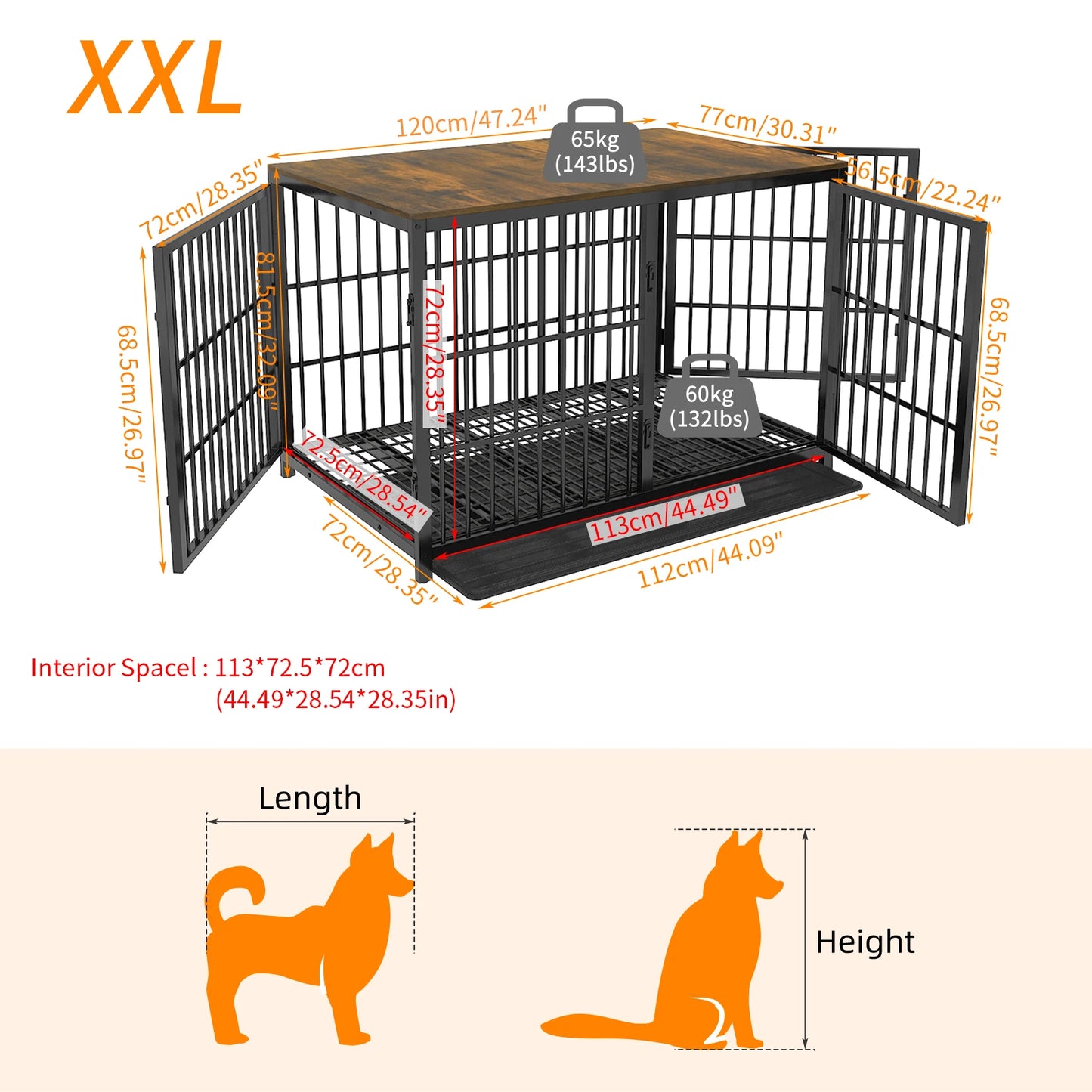 M/L/XL/2XL Dog Crate Cage Furniture Wooden Pet Kennel Table with Three Doors and Removable Tray Decorative Side End Table
