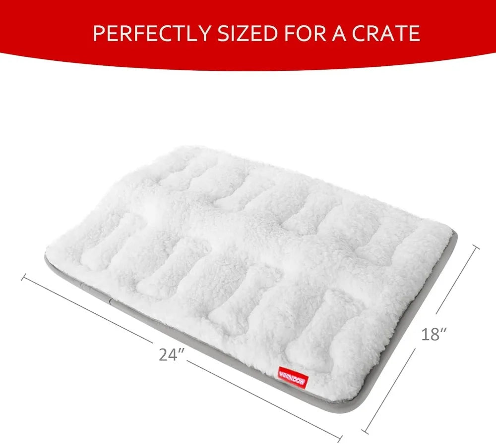 Small Dog Crate Mat, 24 x 18 Soft Plush Bed Pad, Machine Washable with Anti-Slip Bottom