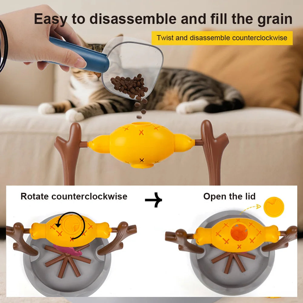 Cats Treat-Dispensing Slow Feeder 360° Rotating Pets Dry Food Dispenser Cats Slow Feeding Snack Bowl for Cat Dog Pet