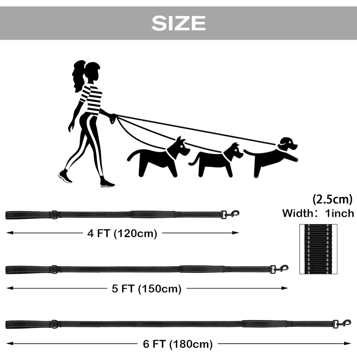 Heavy Duty Double Handle Dog Leash with Reflective Strips for Night Safety - Ideal for Large and Extra Large Breeds