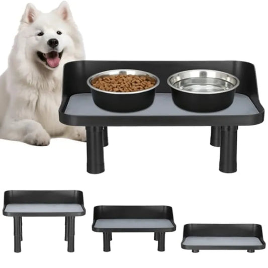 Elevated Dog Food Bowl Stand 0.9-8.39 in Adjustable Raised Feeding Station Splash Proof Pet Feeder with Non-Slip Silicone Pad