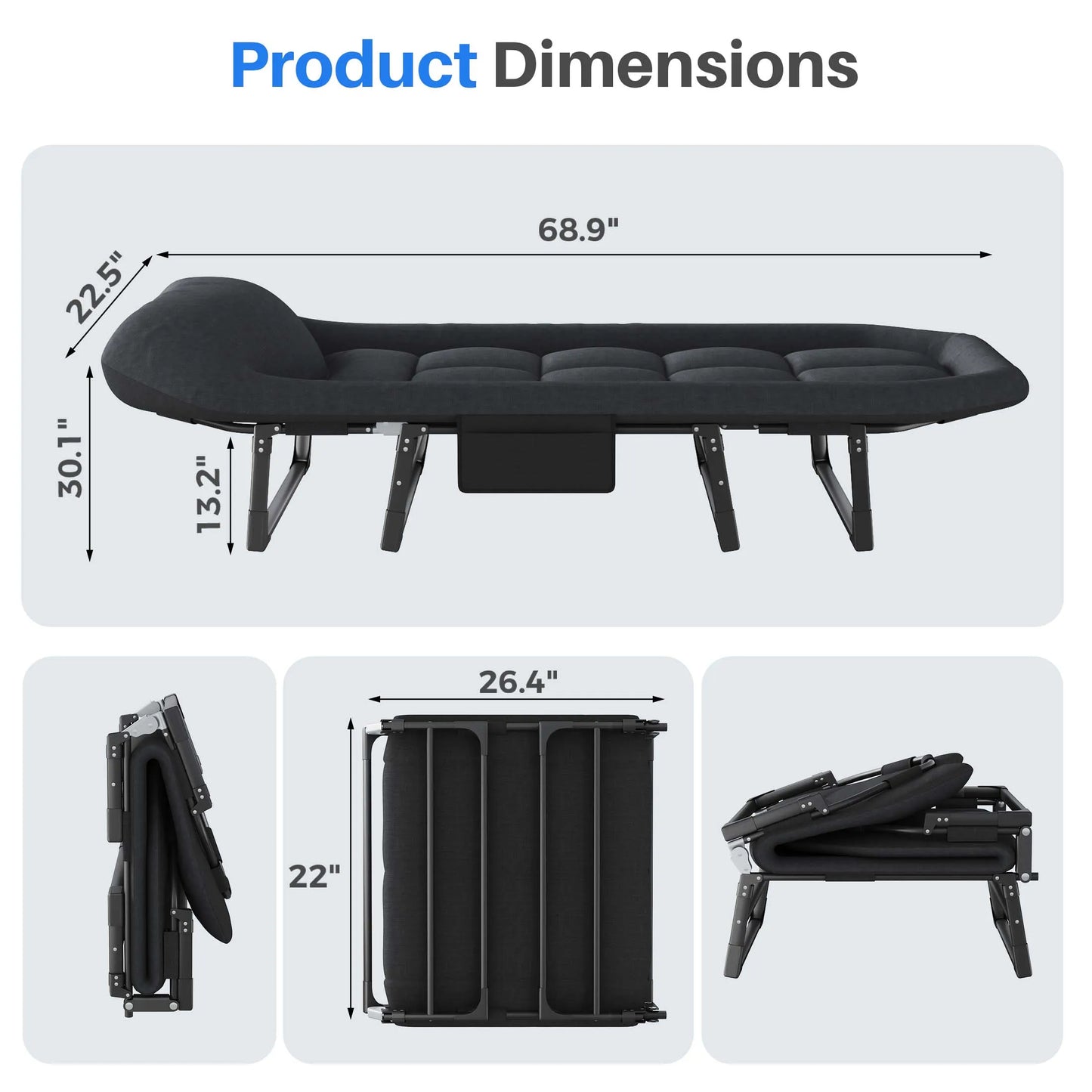 Folding Camping Makeshift Bed with Mattress, Lightweight Adjustable Camping Bed Supports 450 lbs Camping Cot with Carry Bag 6 Angle Camping Bed for Camp Outdoor