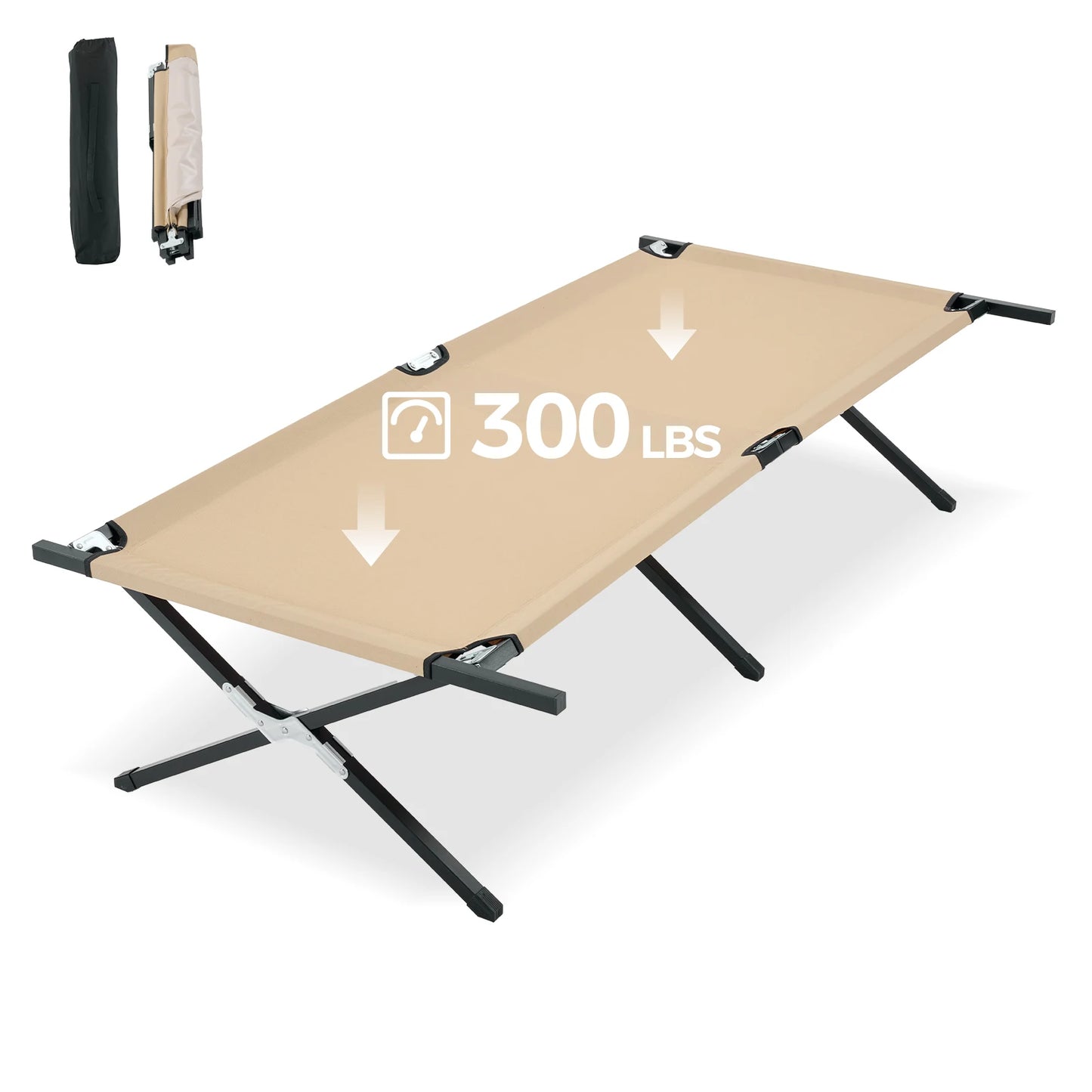 Portable Folding Camping Marching Bed 300 LBS Capacity Collapsible Camping Cot Lounge Chair 73" x 36" Sleeping Cot Sturdy Frame for Outdoor Makeshift Bed