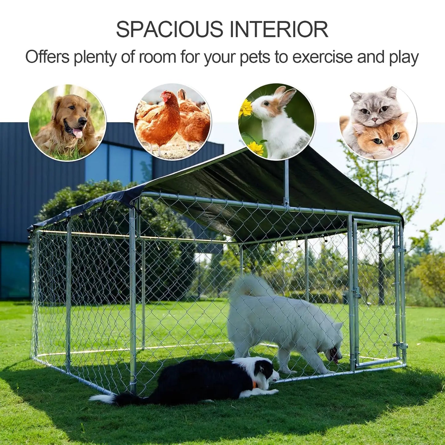 Outdoor Dog Enclosure Heavy Duty Dog Kennel House Mesh Dog Big Cage Pet Kennel Steel Fence with Secure Lock, Customized