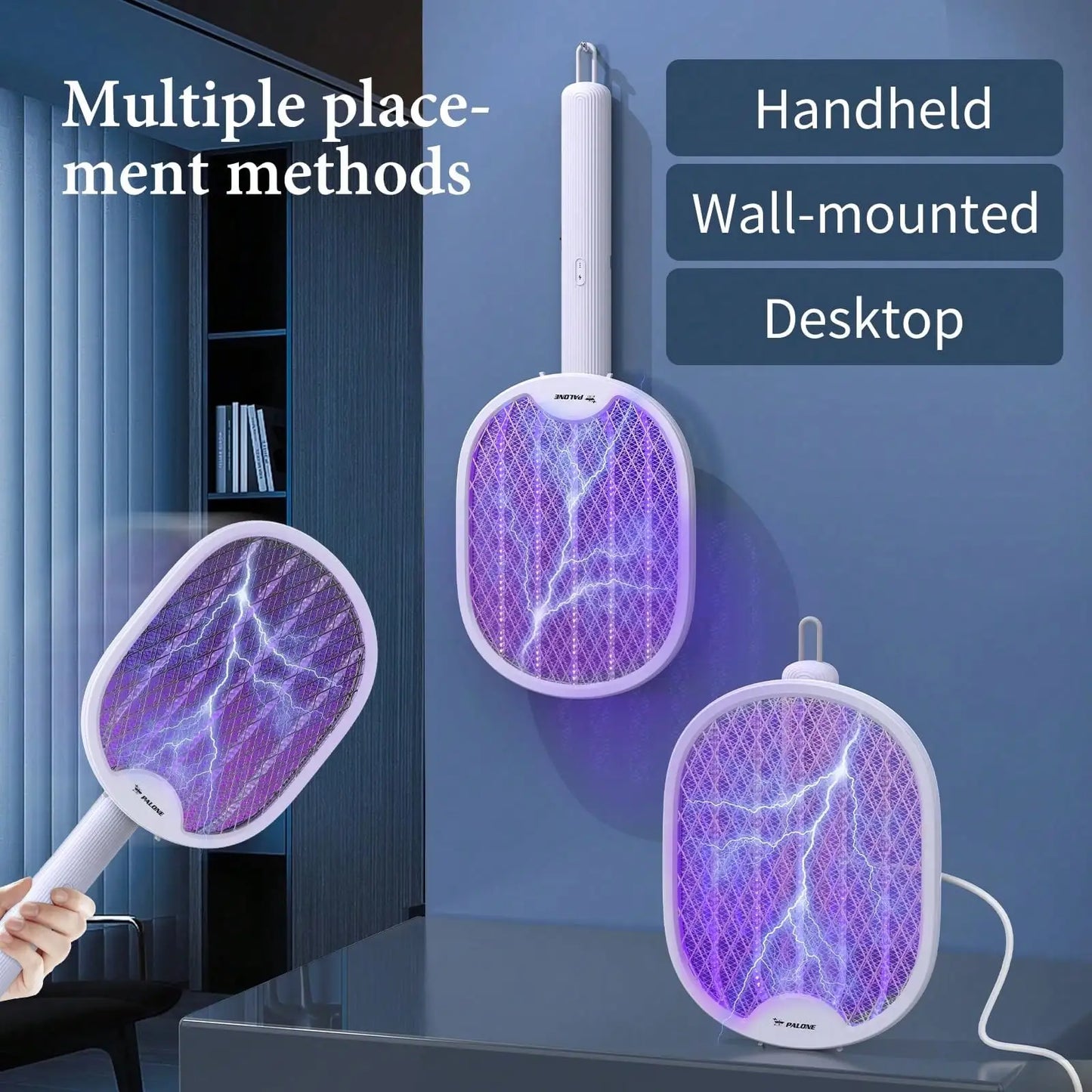 Bug Zapper Electric Fly Swatter, Foldable Fly Zapper, 4000V Mosquito Killer With 3 Layer Nets, USB-C Fly Killer Flying Insects Control For Indoor Home And Outdoor
