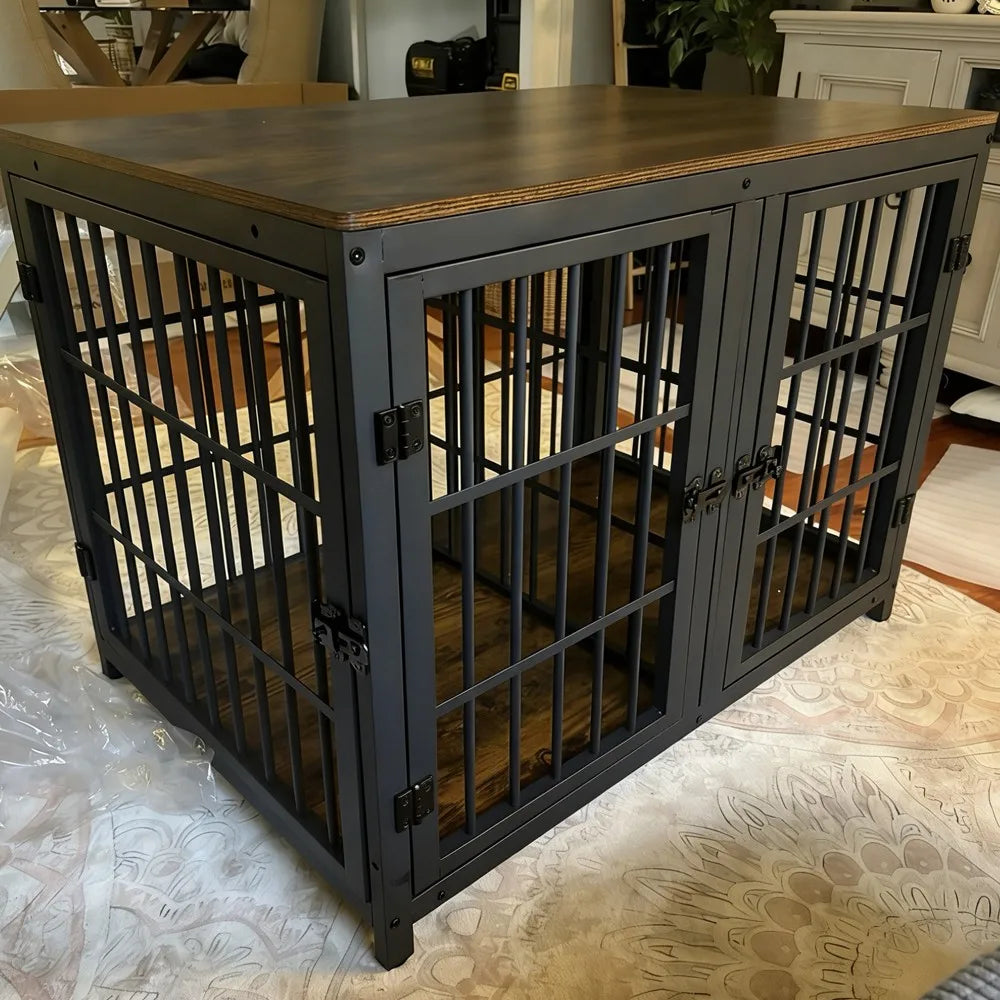 1 Pc Spacious Double Dog Crate with Removable Divider Furniture-Style Kennel Cage Ultra Thick