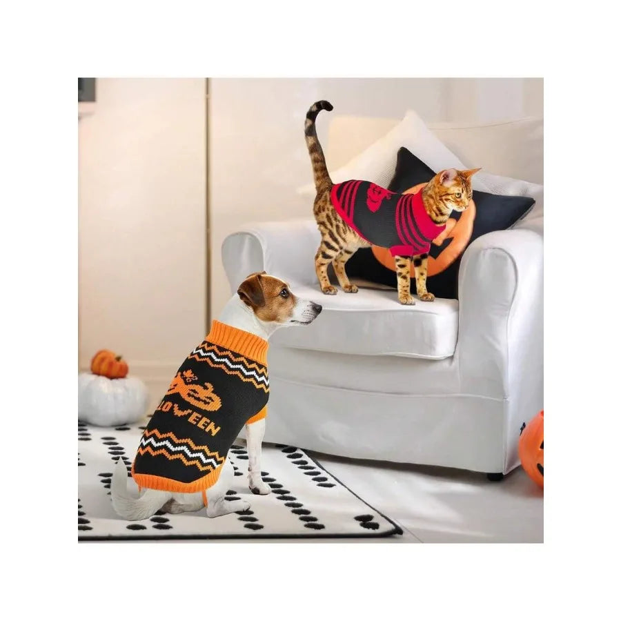【New style】2-Pack Halloween Dog Sweater Cat Pumpkin Knitwear Clothes Costume With Cute Pumpkin Pattern Pet Warm Halloween Strip