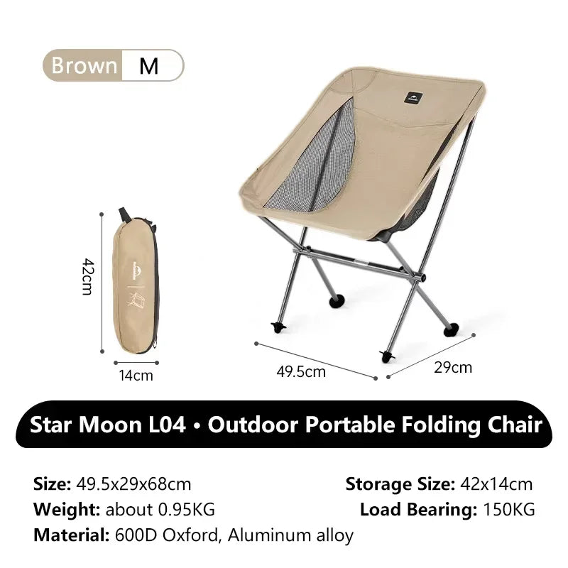 Ultralight Folding Chair L04 150kg Load Capacity for Fishing, Picnic, Outdoor Hiking Moon Chair Portable Relax Chair