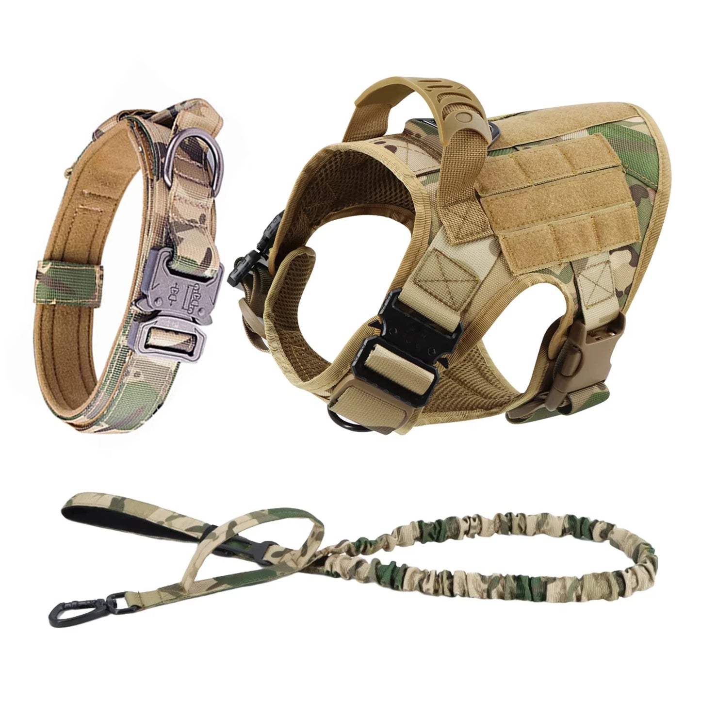 Tactical Dog Harness Collar And Leash Set Adjustable Training Walking Vest For Medium Large Dogs German Shepherd Malinois Outdoor Use