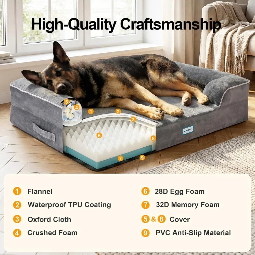 Orthopedic Dog Bed Couch with Memory Foam, Waterproof Cover, 44in Gray for Large Pets