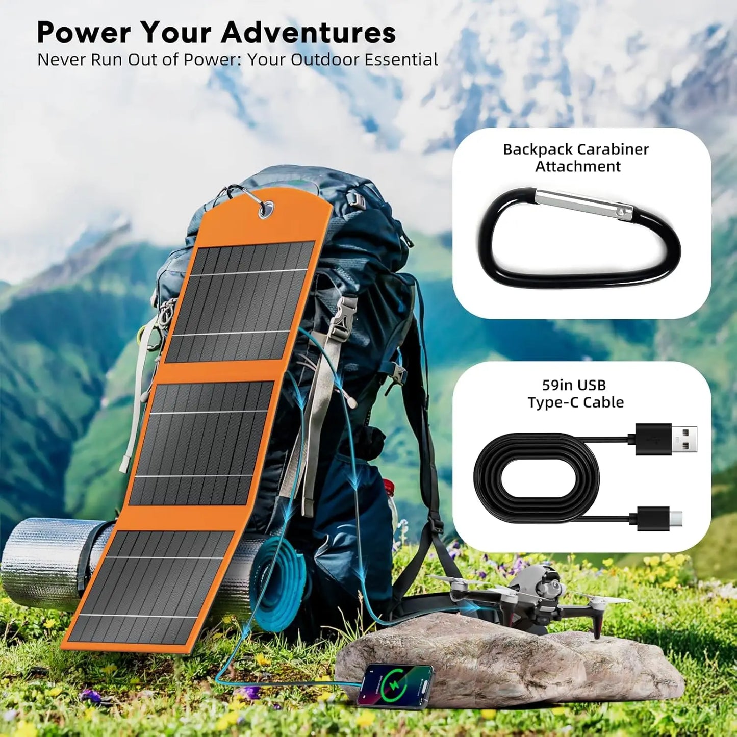 Solar Charger Power Bank 10000mAh, 30W Foldable Portable Solar Panel with Fast Charging, IPX5 Waterproof for Camping Outdoor Use