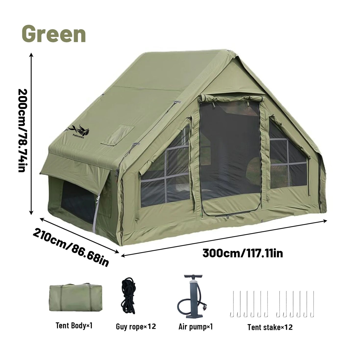 Inflatable Tent With Skylight, Quick Setup Blow Up Tents With Pump, 4-6 Person Outdoor Family Luxury Tent